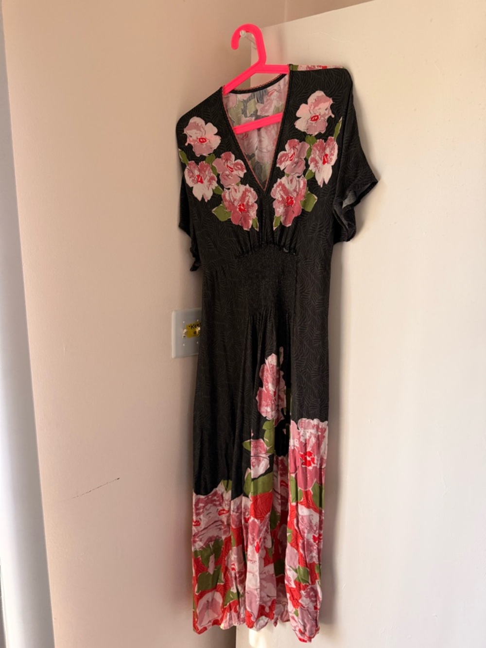 Black Maxi Dress with Pink Floral Accents